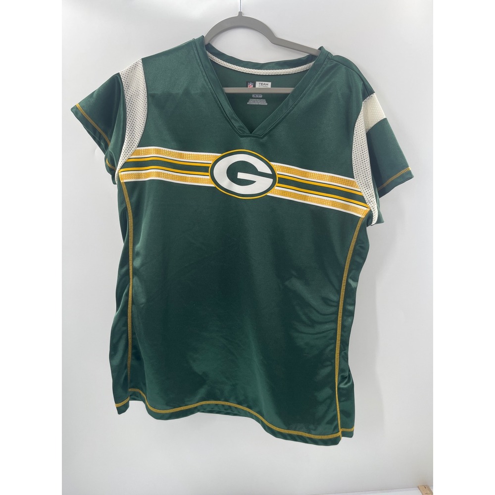 NFL Team Apparel Green Bay Packers Womens XL‎ Green V-Neck Jersey Shirt 1872